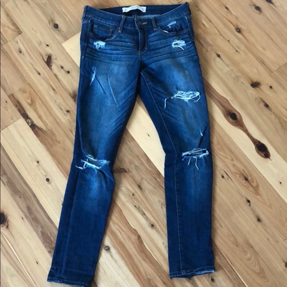 Abercrombie dark wash distressed jeans